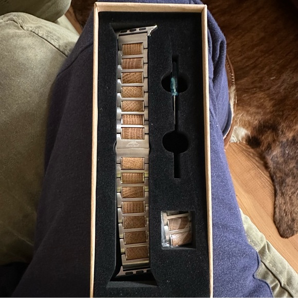 Stainless Steel and Whiskey Barrel Smartwatch Band - Picture 7 of 10